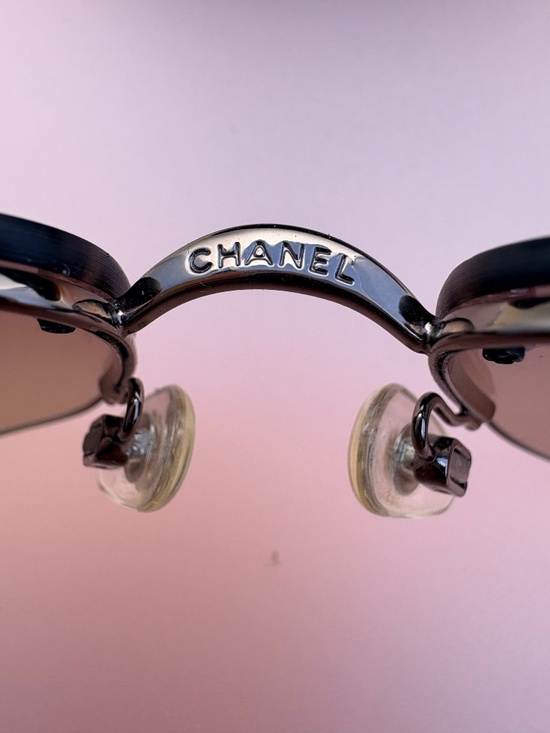 CHANEL Rhinestone CC Rimless Sunglasses Brown Gradient Y2K Glam 4117-B main image 5